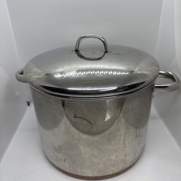 Vintage Revere Ware 1801 Stainless 10 Qt Stock Pot Copper Bottom with Lid-USA - Picture 3 of 6